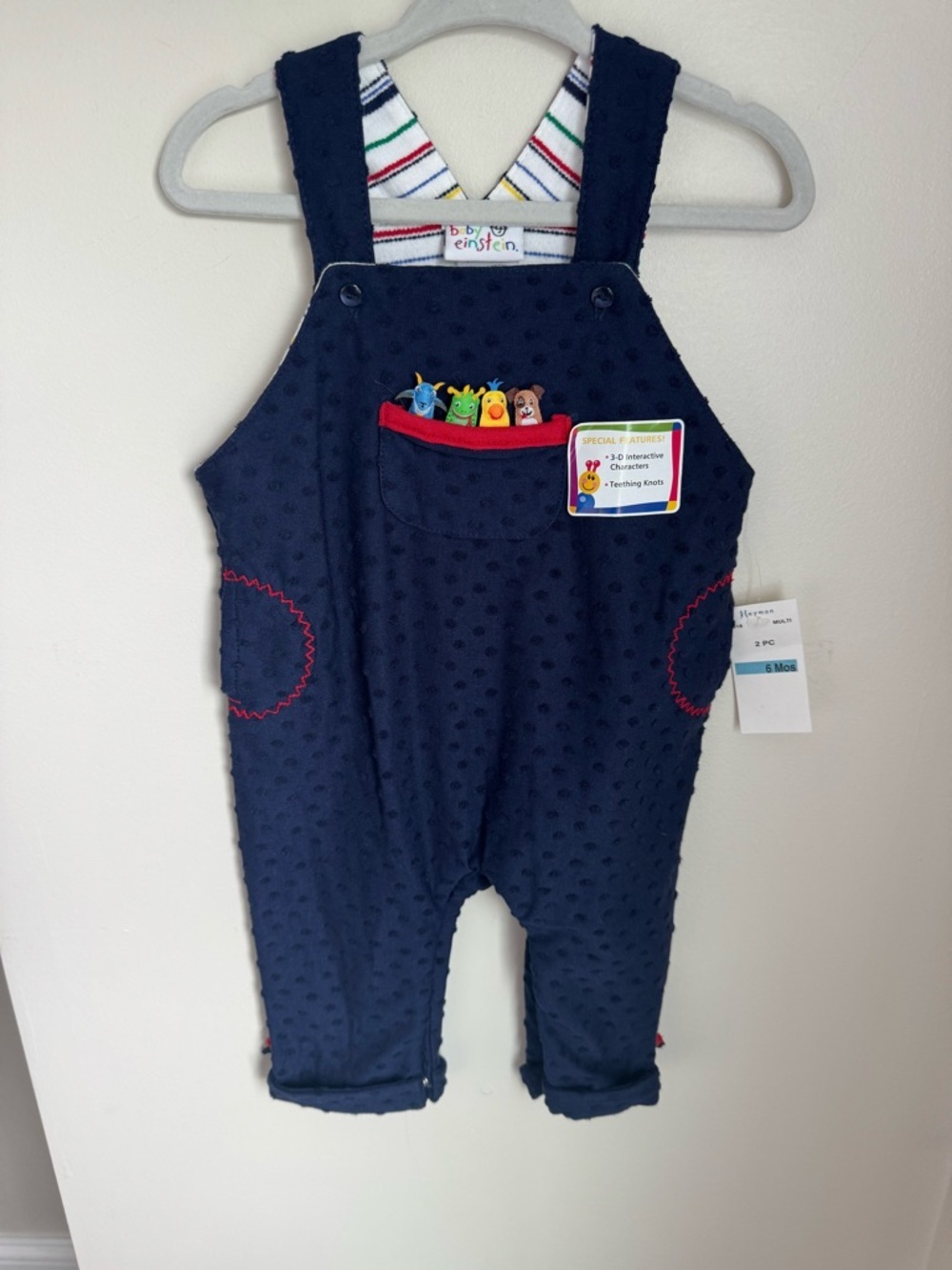 NWT Vintage Baby Einstein Navy Character Overalls Size 6M